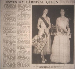 On the left, Miss Wilma Lamond, Llangedwyn , the newly elected Oswestry Carnival Queen for 1958 